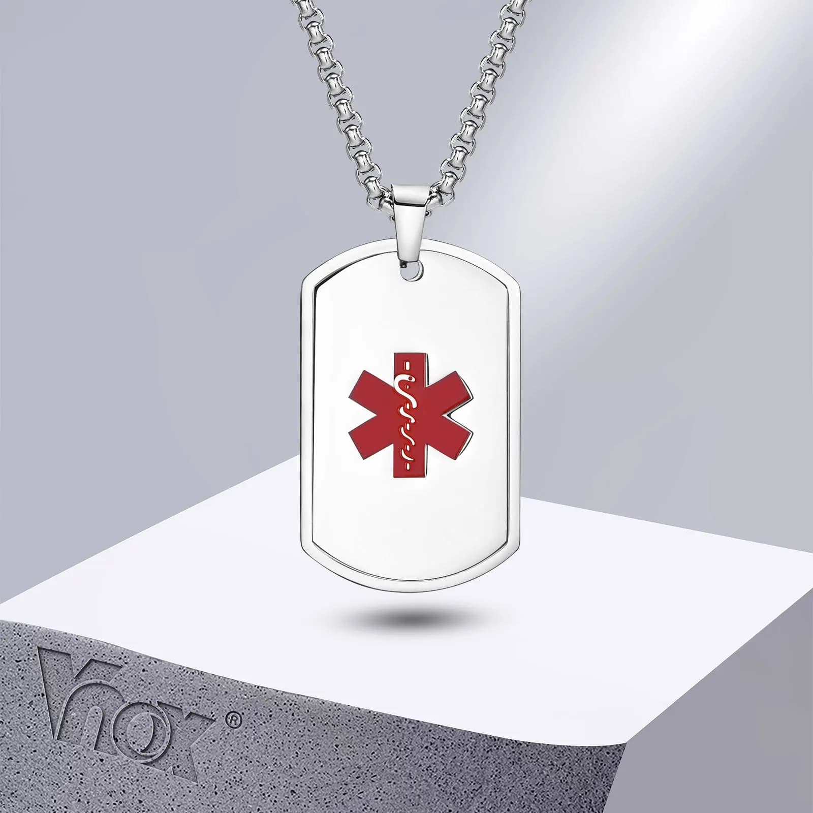 Collana ID avviso medico Vnox per uomo donna, collare pendente medaglietta cane in acciaio inossidabile Anti allergia, regalo festa di compleanno festa del papà