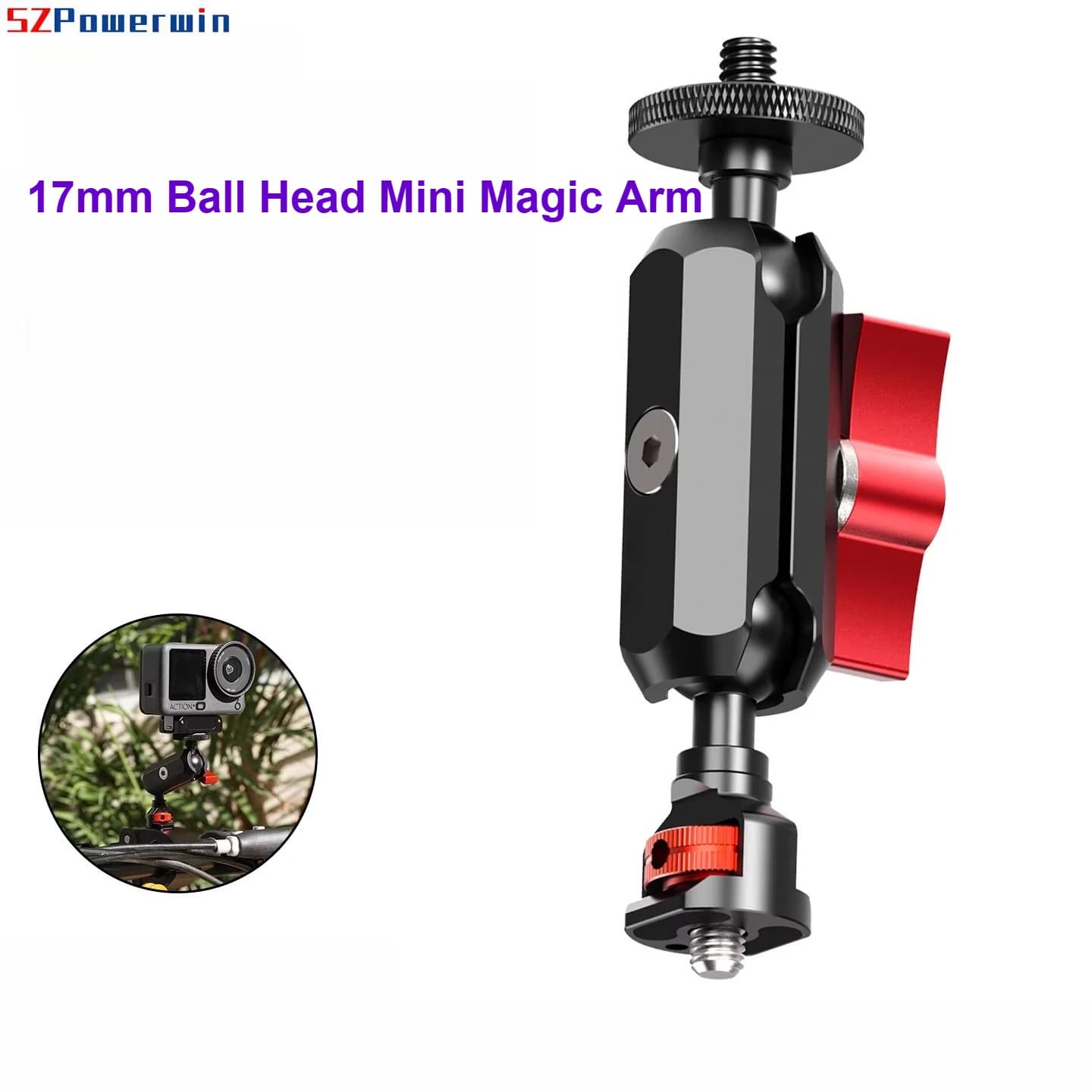 Braccio Magico Mini con Testa a Sfera da 17mm e Filettatura da 1/4", Braccio Articolato Regolabile per Fotocamera, Monitor, Supporto Telefono su Morsetto a Pappa, Treppiede
