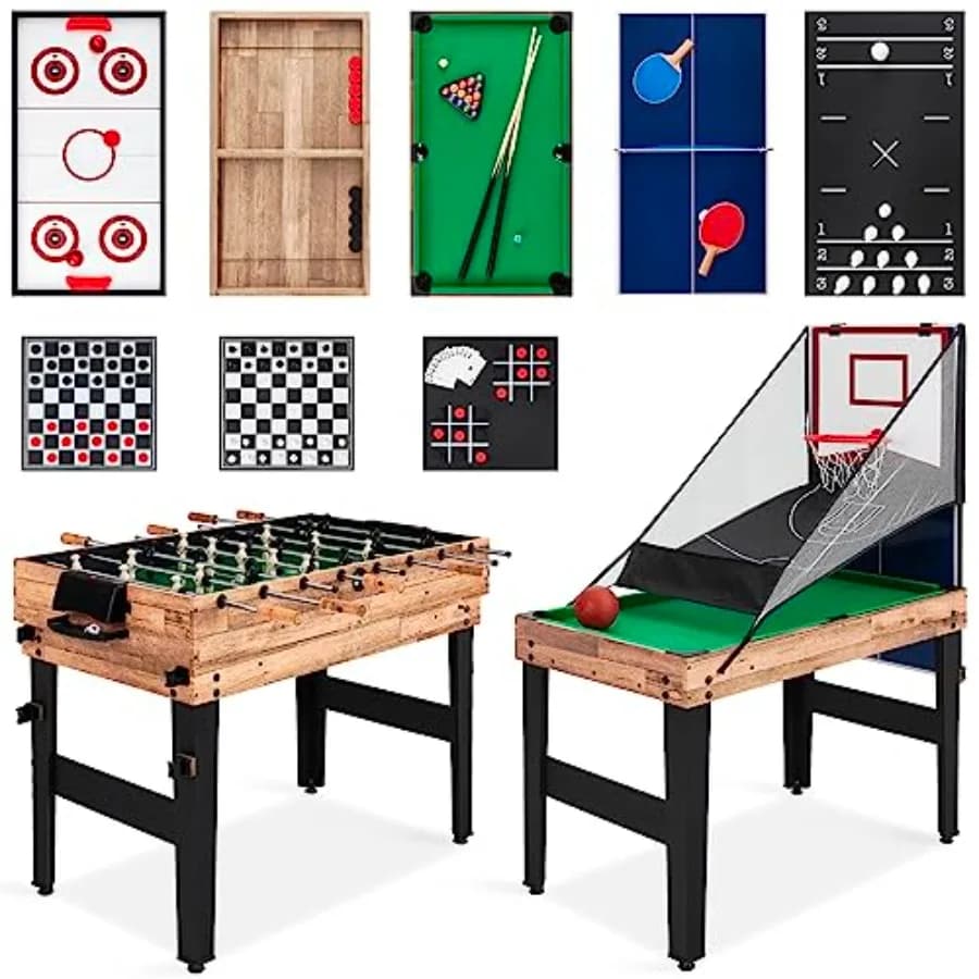 Set Tavolo da Gioco 13-in-1 per Sala Giochi Domestica, Amici e Famiglia con Ping Pong, Calcio Balilla, Basket, Air Hockey, Tiro con l'Arco, Scacchi