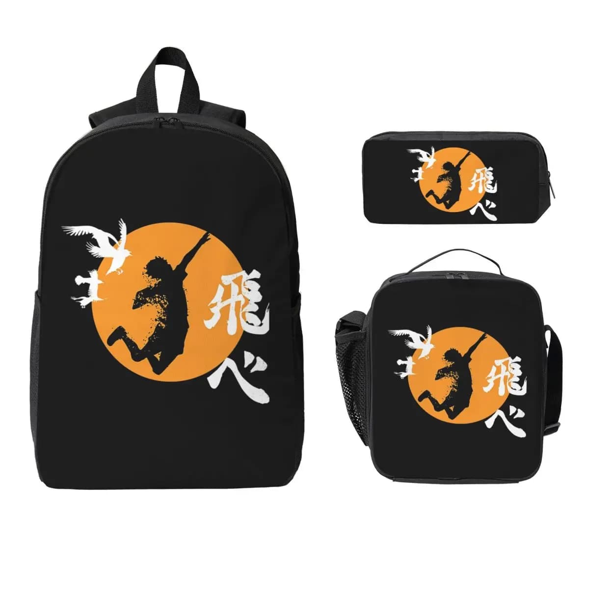 Zaino Haikyuu Karasuno Fly High Manga Anime, Borsa per Libri, Borsa Scolastica, Borsa per Computer, Set 3 Pezzi con Borsa Termica per Pranzo e Astuccio
