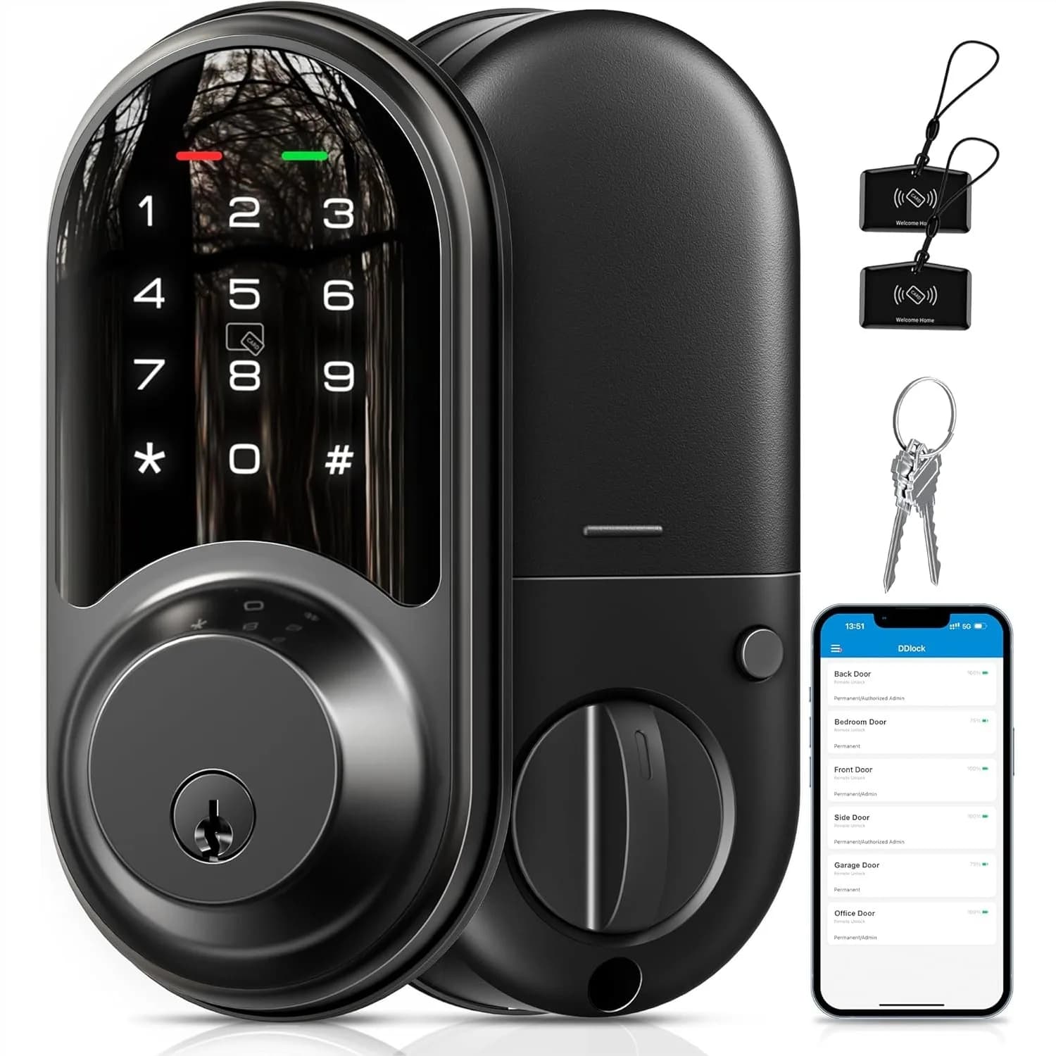 Serratura Intelligente per Porta d'Ingresso con Controllo App, Ingresso Senza Chiave, Tastiera Touch Screen, Chiusura Automatica, Installazione Semplice, Finitura Opaca