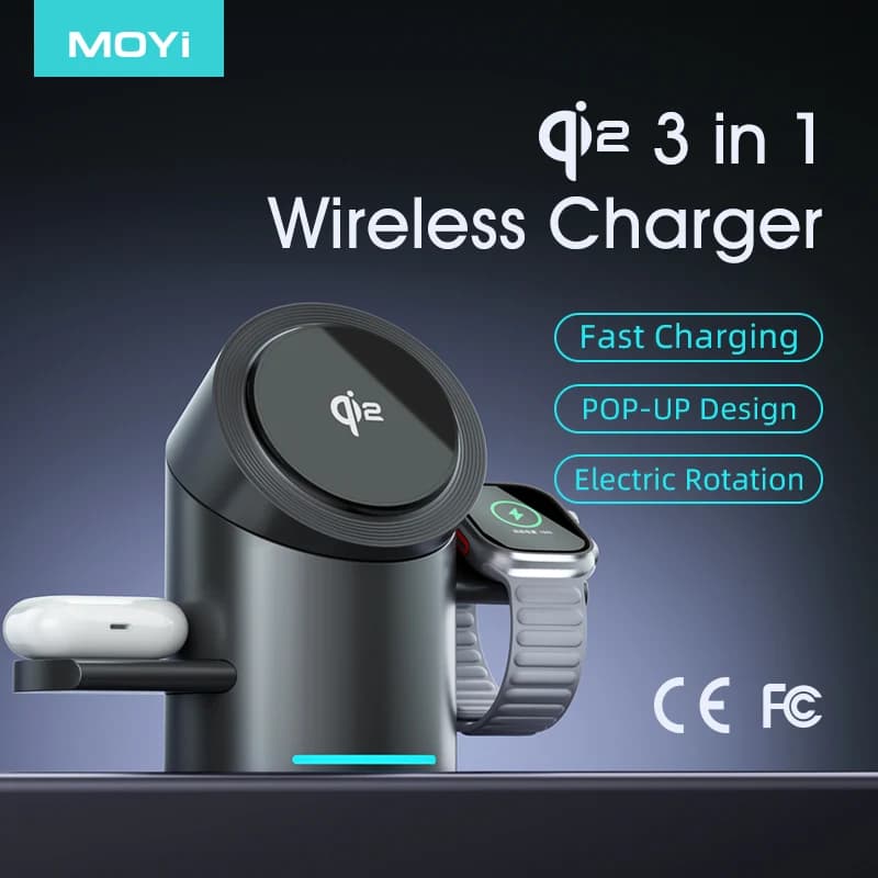 Qi2 Caricabatterie wireless magnetico 3 in 1 Touch Roating per Iphone 16 15 14 Pro Max, Base di ricarica rapida per auricolari Iwatch