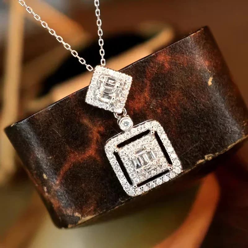 Huitan Geometric Design Women's Necklace Newly Designed Silver Color AA Brilliant Cubic Zircon Pendant Necklace Wedding Jewelry