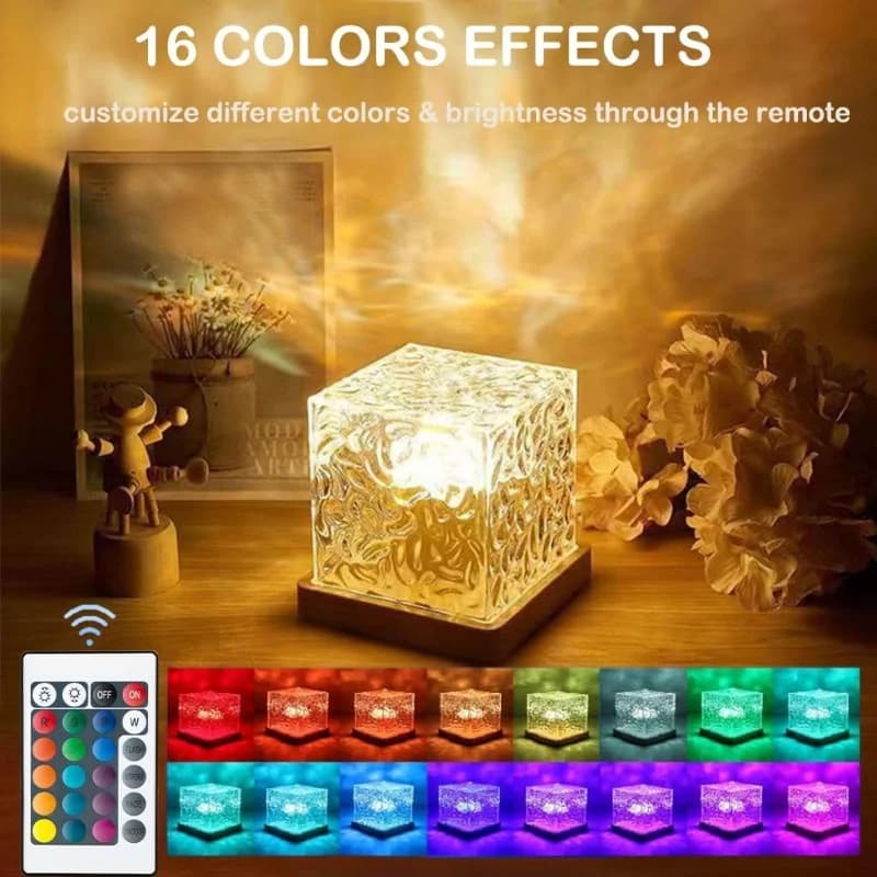 Proiettore Dinamico di Onde d'Acqua Rotanti, Luce Notturna con 3/16 Colori, Lampada a Cristallo Effetto Fiamma per Soggiorno, Studio, Camera da Letto