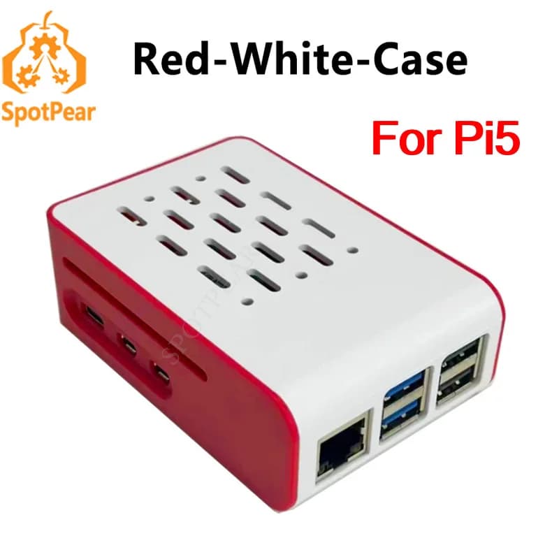 Cooling case Raspberry Pi 5 red-white for official active cooling device