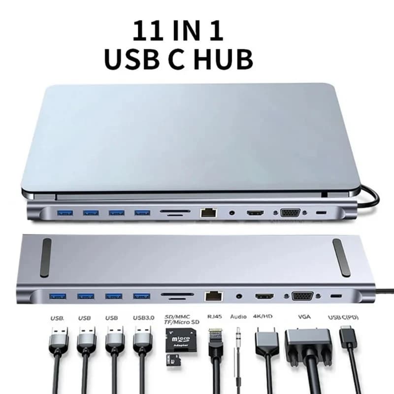 Type C Hub USB-C To HDMI-compatible Adapter USB 3.1 11 in1 Docking Station VGA RJ45 SD TF Card Reader Hub Splitter for MacBook