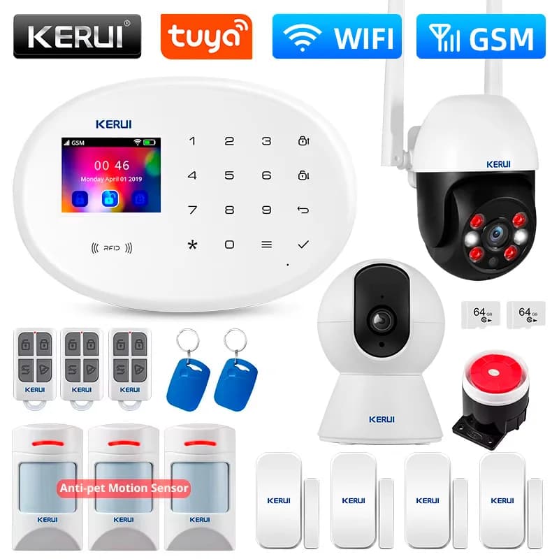 KERUI W202 Allarme per Casa WIFI GSM Allarme Antifurto Domestico Senza Fili Tuya Smart/Smart Life Alexa con Rilevatore di Movimento Sensore Porta