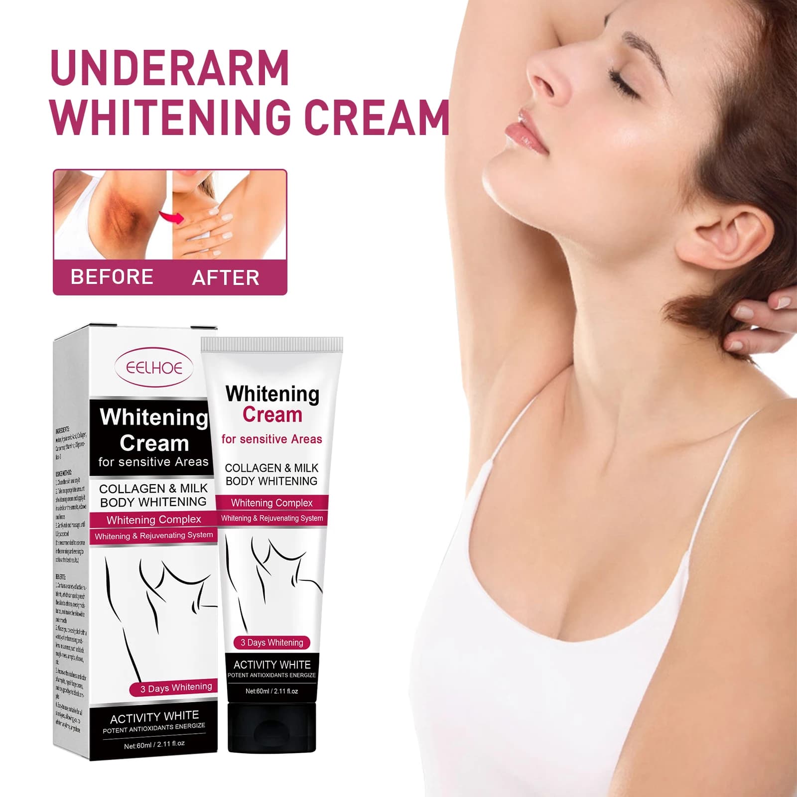 Crema sbiancante per la pelle scura Ascelle Ascelle Coscia Articolazione interna Schiarente Area sensibile Cura del corpo Lozione idratante schiarente