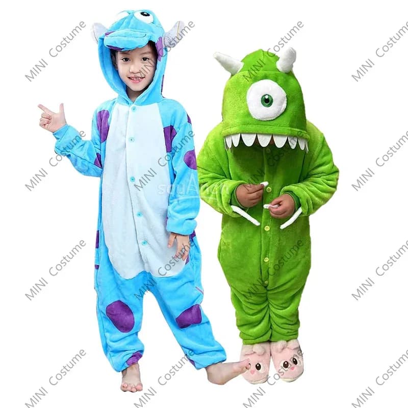 l2025l Nuovo Cosplay Mostro Mike Cosplay Kigurumi Bambini Costumi Sully per bambini Divertente Halloween Tuta Ragazzi Ragazze Pigiama Flann