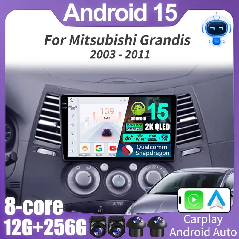 Per Mitsubishi Grandis 1 2003 - 2011 Autoradio Lettore Video Multimediale Navigazione Stereo GPS Android15 Wireless Carplay DSP WIFI