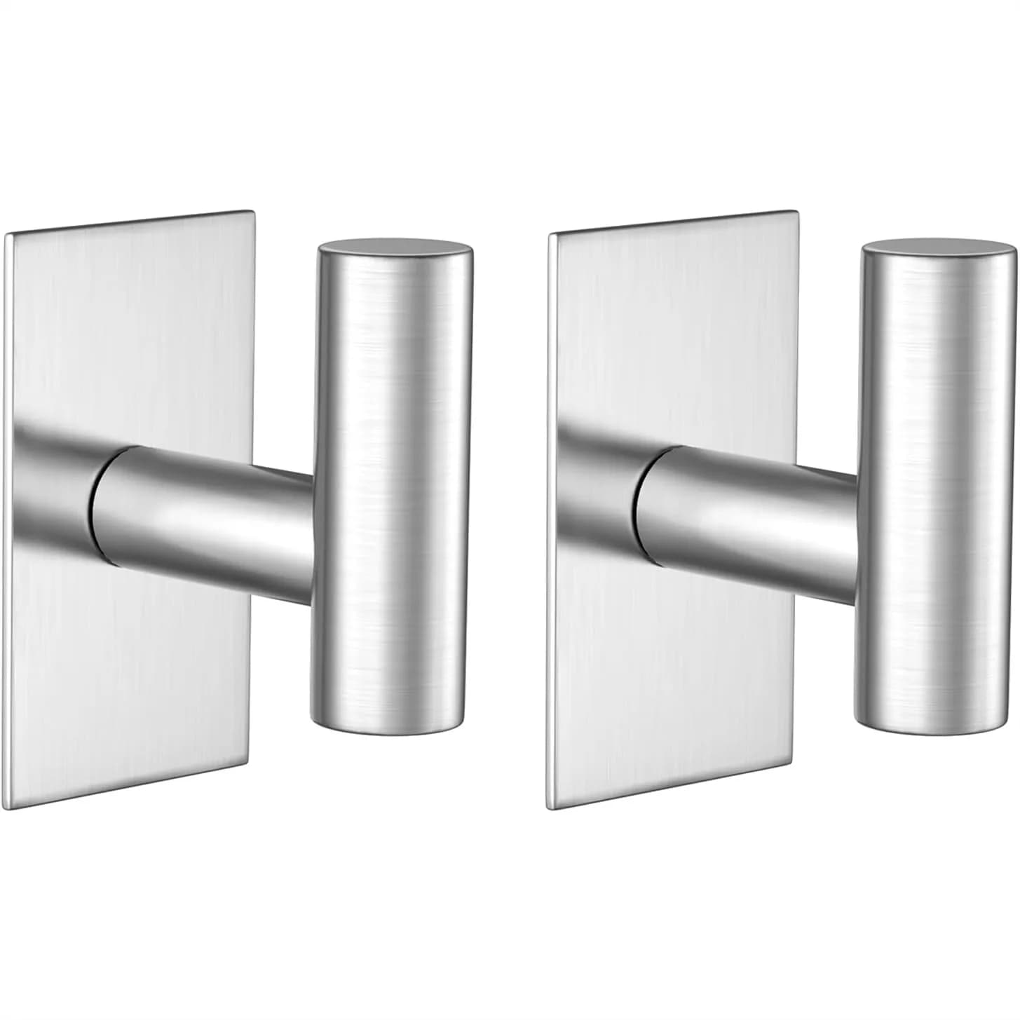 VAEHOLD Wall Towel Hooks, Heavy Duty Sticky Holder for Hanging Coats and Clothes, No Drill Adhesive Hook for Kitchen, Silver, 2
