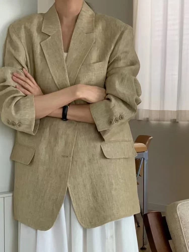 Elegante Giacca in Lino da Donna, Stile Casual Estivo, Nuovo Modello, Protezione Solare, Abbigliamento Occidentale in Cotone e Lino, Stile Commute, Puro Cotone