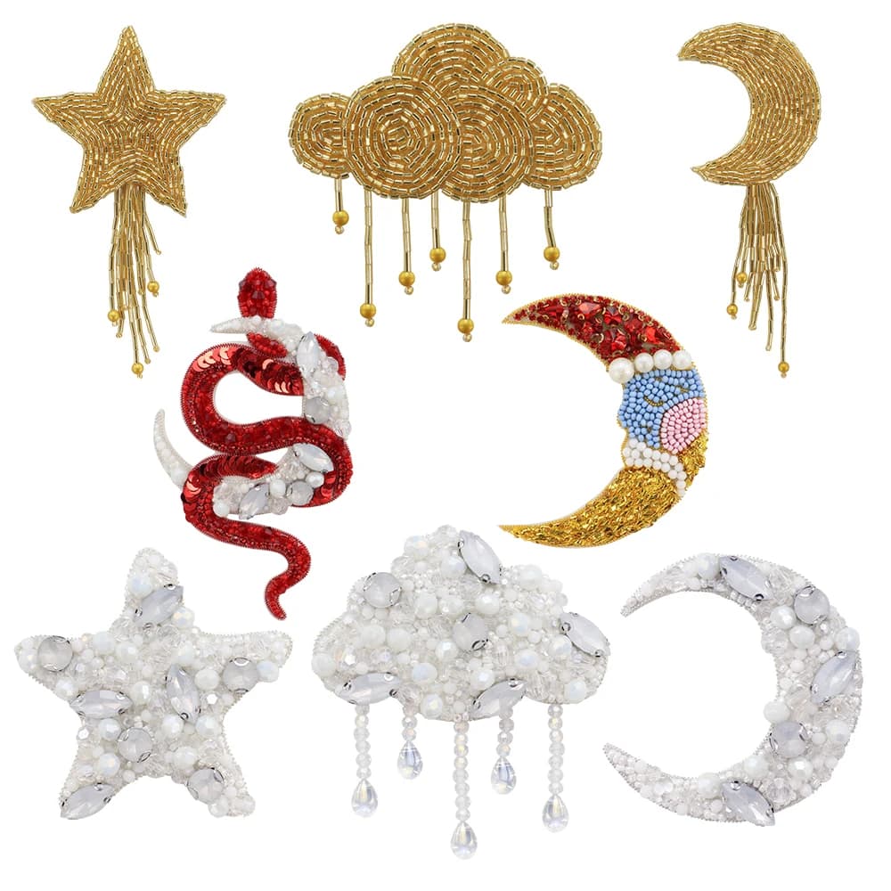 Toppe con cerniera serpente luna stella nuvola toppe con strass fai da te riparazione applique per vestiti pantaloni eleganti jeans cappelli abbellimento borsa