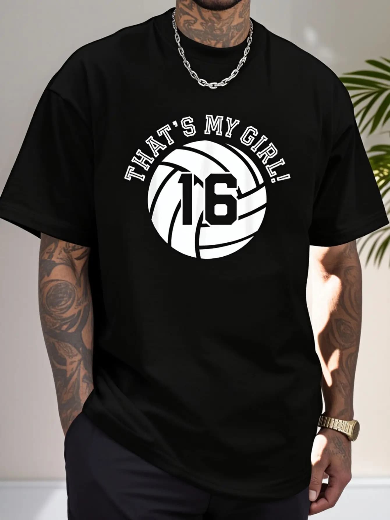 100% Cotton Unique That's My # 16 Volleyball Player Mom Or Dad Gifts T-Shirt Print T-Shirt Casual Crew Neck Short Sleeve Comfort Tee Top For Spring & Summer Men's Clothing