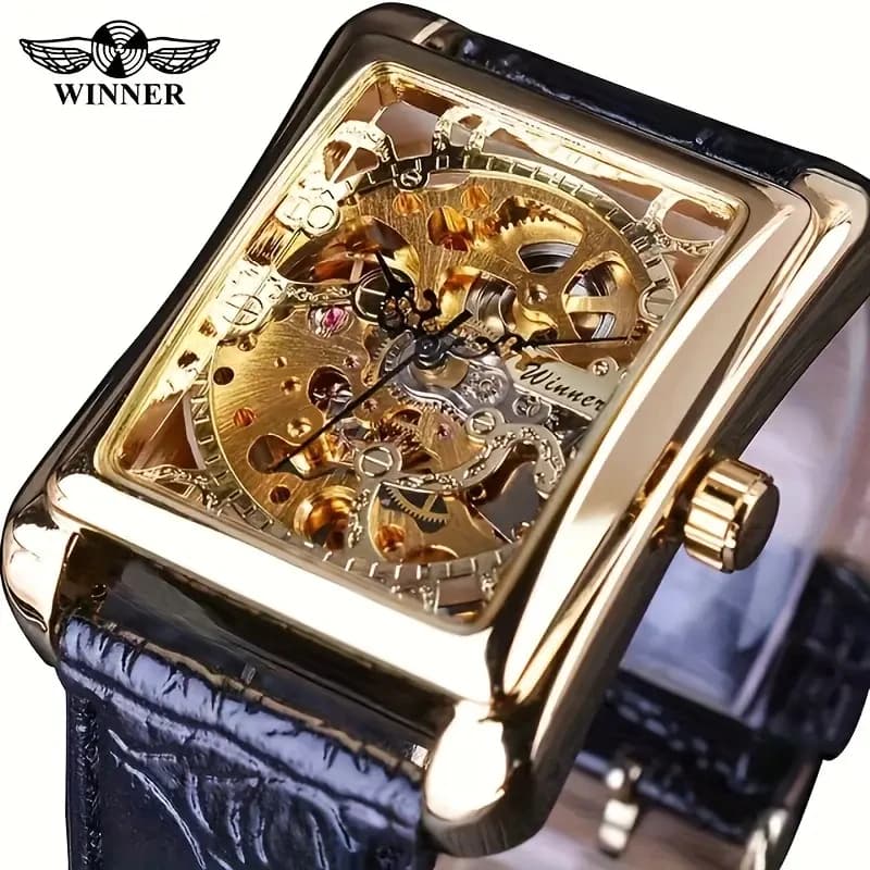 Orologio Meccanico di Lusso da Uomo - Design Rettangolare Scavato, Cinturino in Pelle di Alta Moda, Elegante e di Stile, il Miglior Regalo per Lui, Senza Batterie