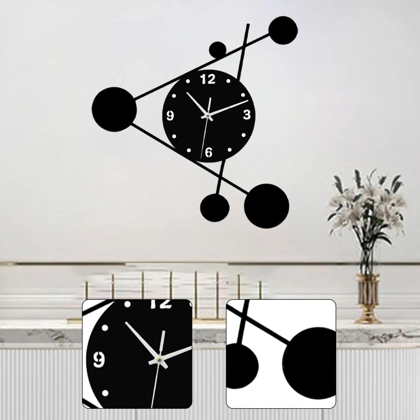 Geometric wall clock Arabic numerals silent movement Hanging clock No ticking for children's room Nursery Bedroom Kitchen Bathroom