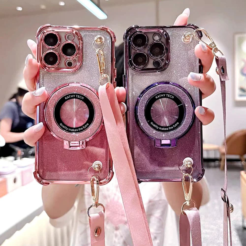 Shockproof Glitter Lanyard Case For Xiaomi POCO X6 X5 F4 F3 X3 NFC F6 M6 Pro C65 12T 13T Pro Plating Phone Holder Bracket Cover