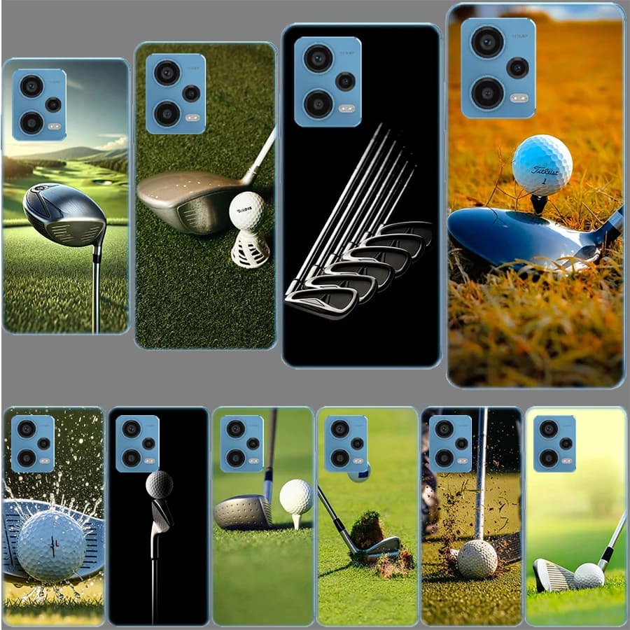 Cover per Cellulare con Motivo Mazze da Golf e Palline Spruzzate per Redmi Note 13 12 14 15 Pro Plus 13R 11 11T 11E 11S 10 Pro 10S 9 9S