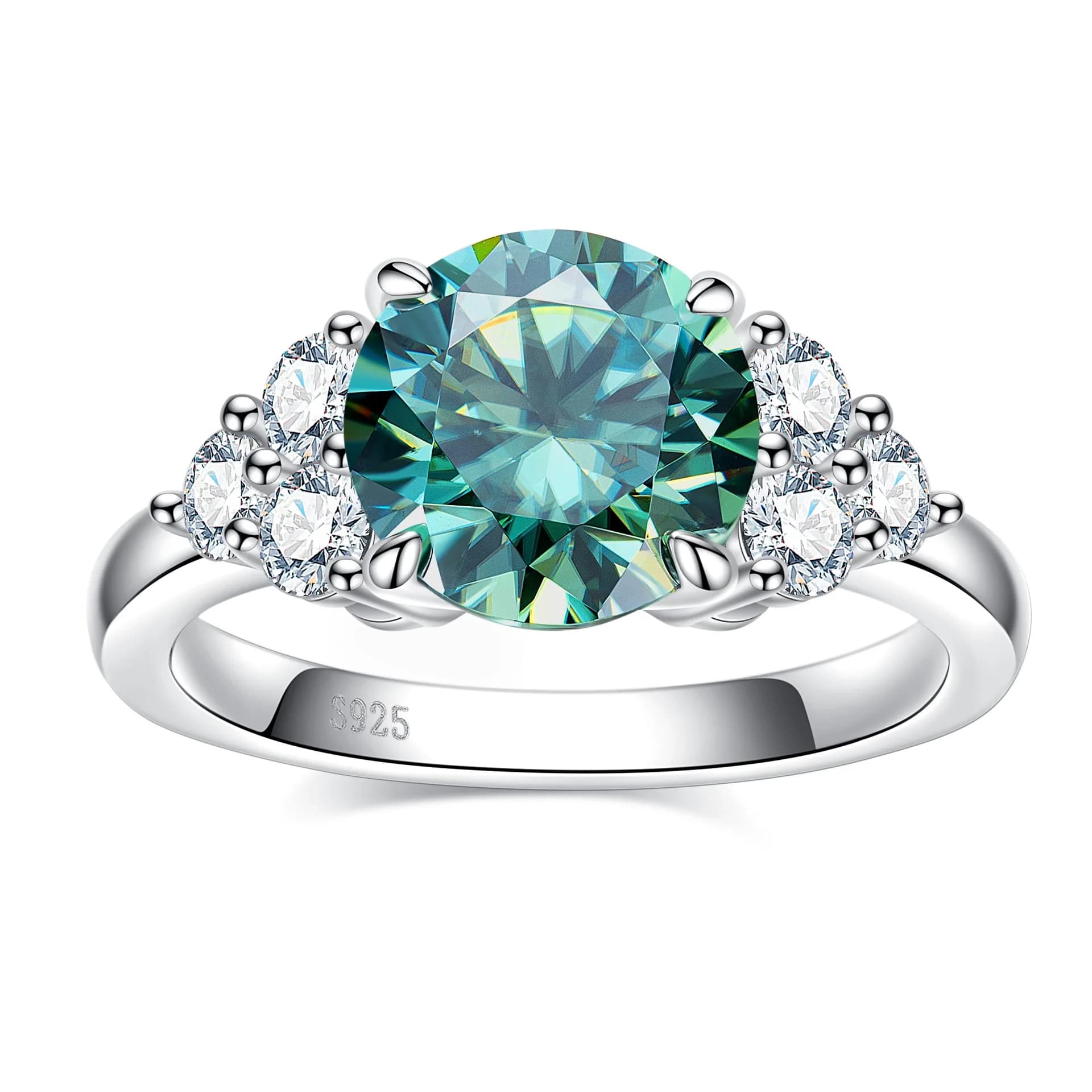 Carnica 9mm 3CT Light Blue Stone Real Moissanite Ring for Women 100% S925 Sterling Silver Sparkling Wedding Band GRA D Color Hot