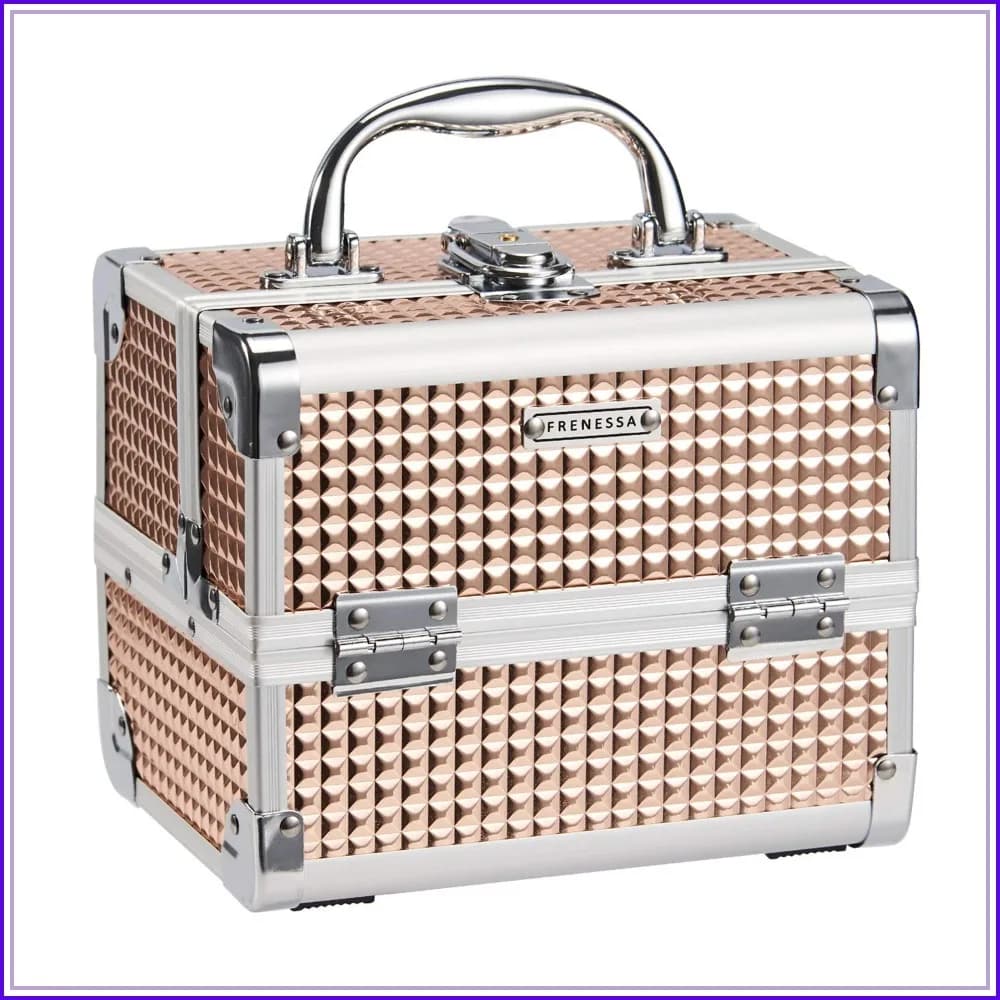 Portable Makeup Case with Mirror & Lock, Travel Cosmetic Organizer Box for Nail Craft Storage, Vanity Case for Girl