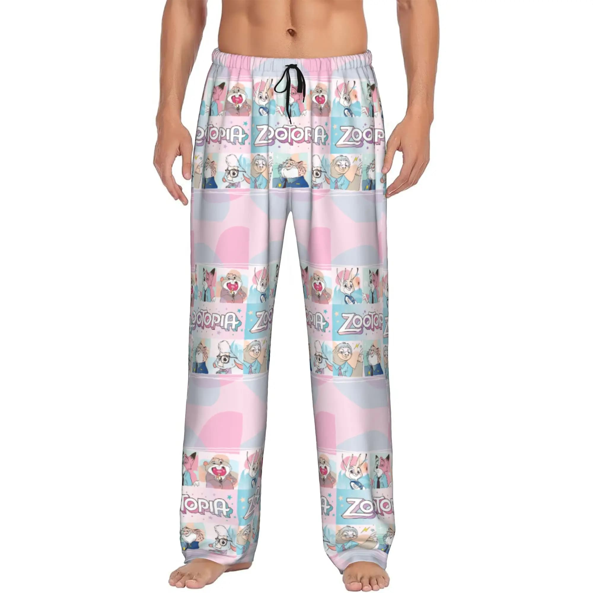 Custom Z-Zootopia Wallpaper Pajama Pants Sleepwear Men's Elastic Waistband Sleep Lounge Bottoms with Pockets