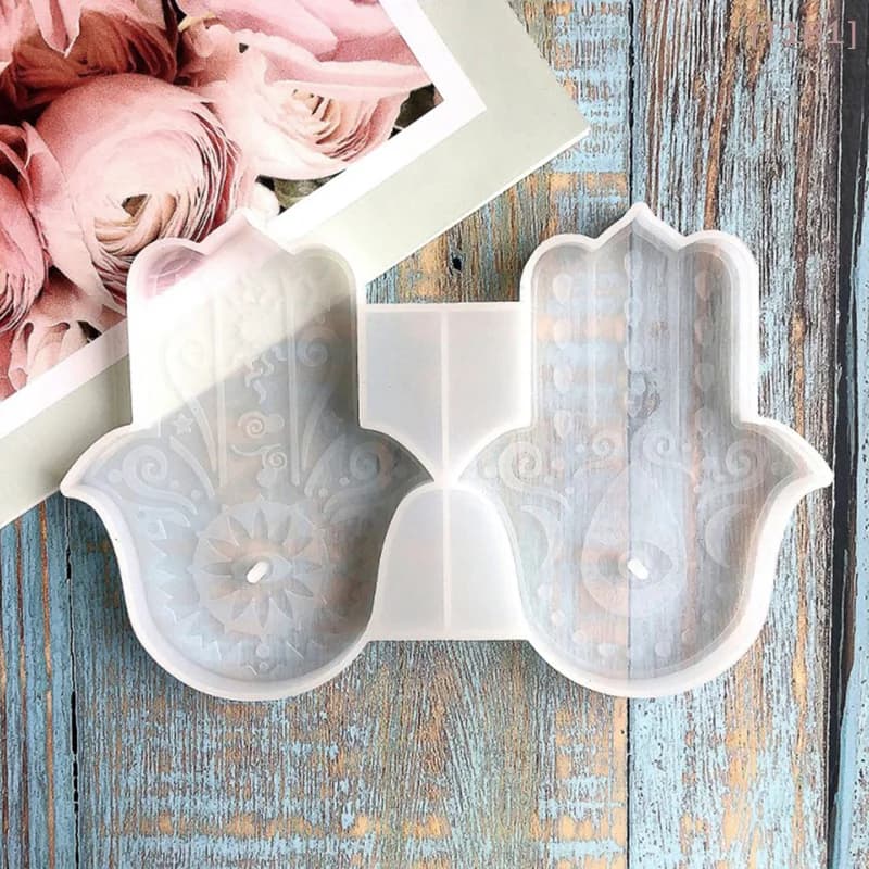 Set di 2 Stampi in Silicone per Base Porta Incenso Mano di Fatima, Vassoio Porta Incenso Fai da Te in Cemento/Gesso Fiore della Vita per Yoga