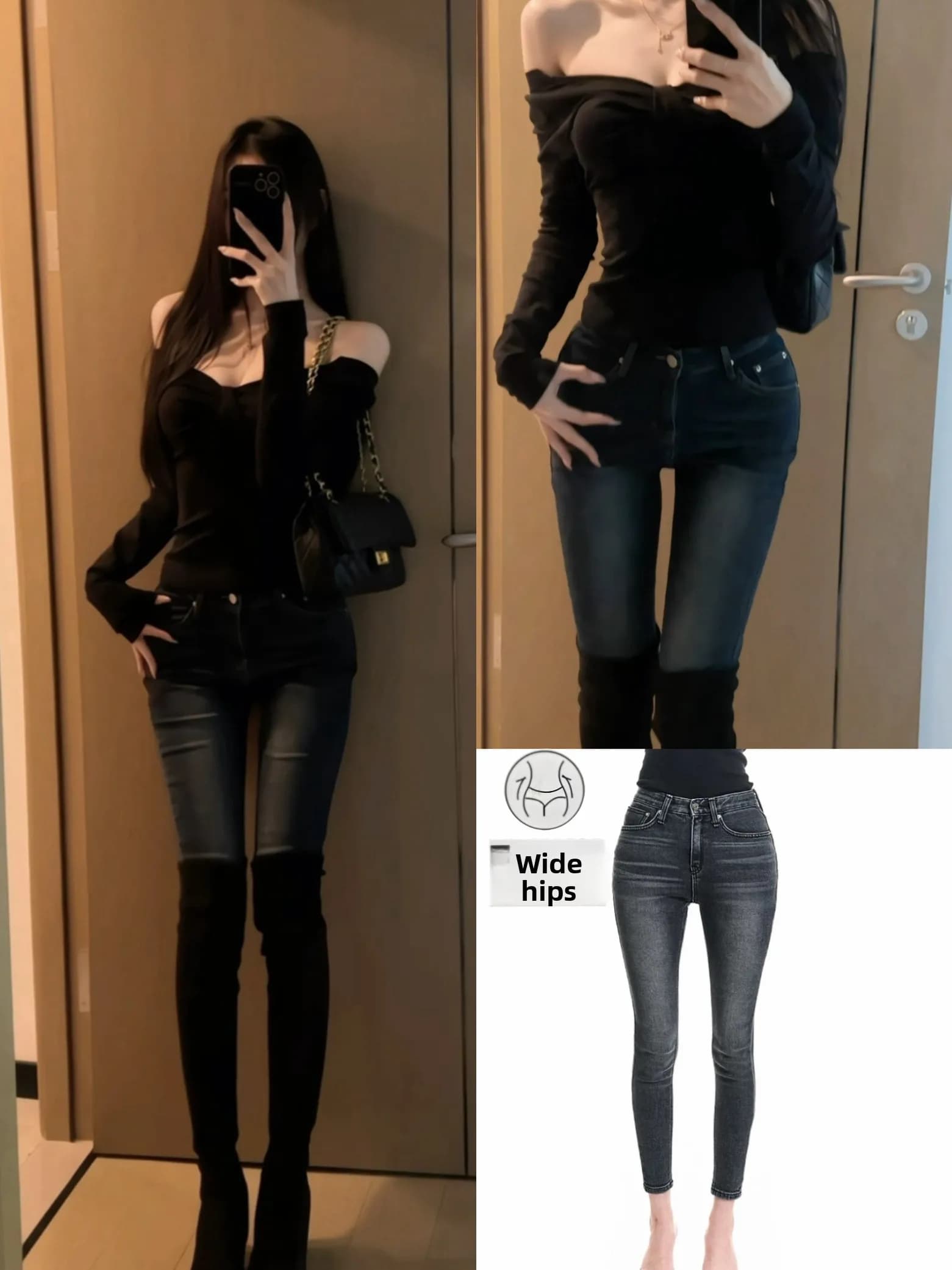 Jeans slim fit coreani a vita alta in denim elasticizzato da donna, pantaloni a nove pezzi modellanti e snellenti color antracite