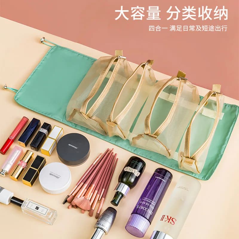 Simple Pure Color Portable Large Capacity Four In One Detachable Travel Toiletry Case Makeup Storage Bag