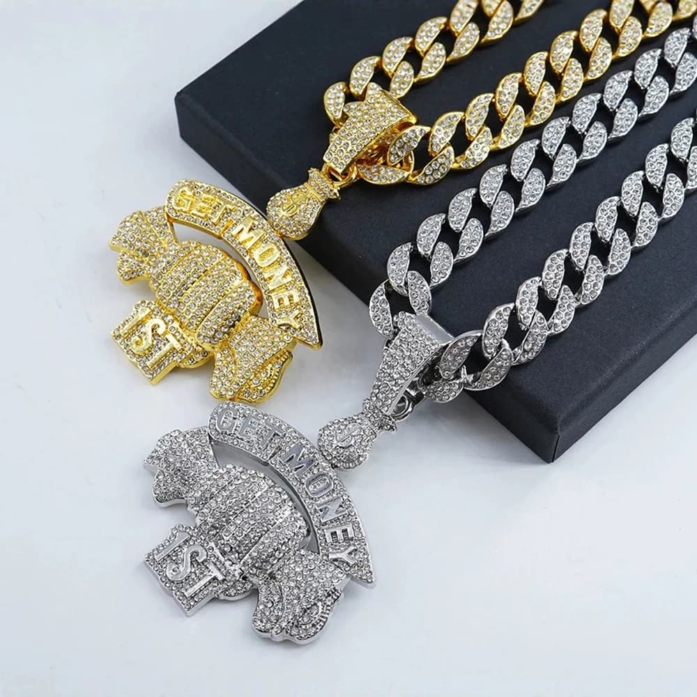 New letter style hip hop OTTIENI MONEY Necklace with pendant bag of money with chain Cuban 15 mm Necklaces of men's candy Rapper Jewelry Hip Hop