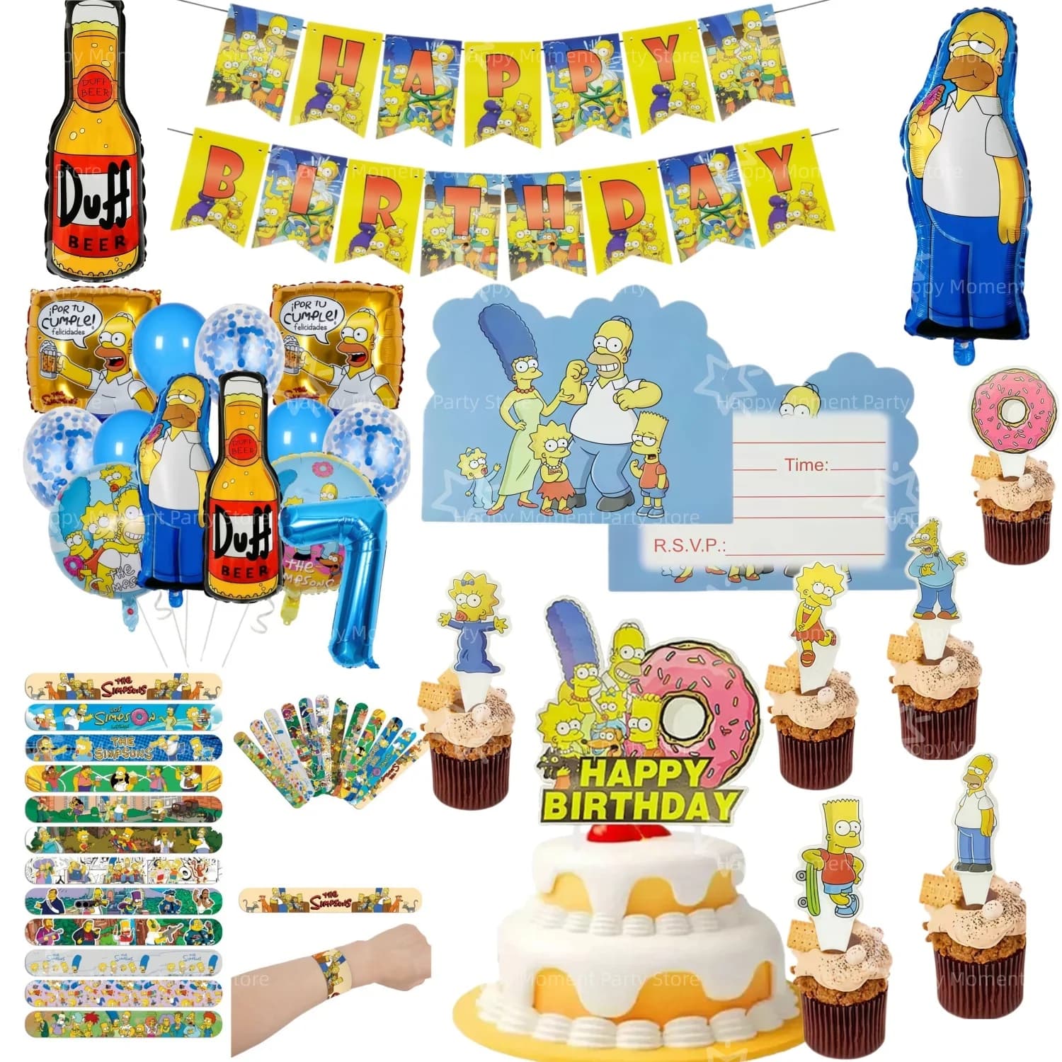 Balloons The Simpsons, Party Decorations, Funny Yellow Balls, Happy Birthday Stripes, Torta Toppers, Baby Shower Decorations
