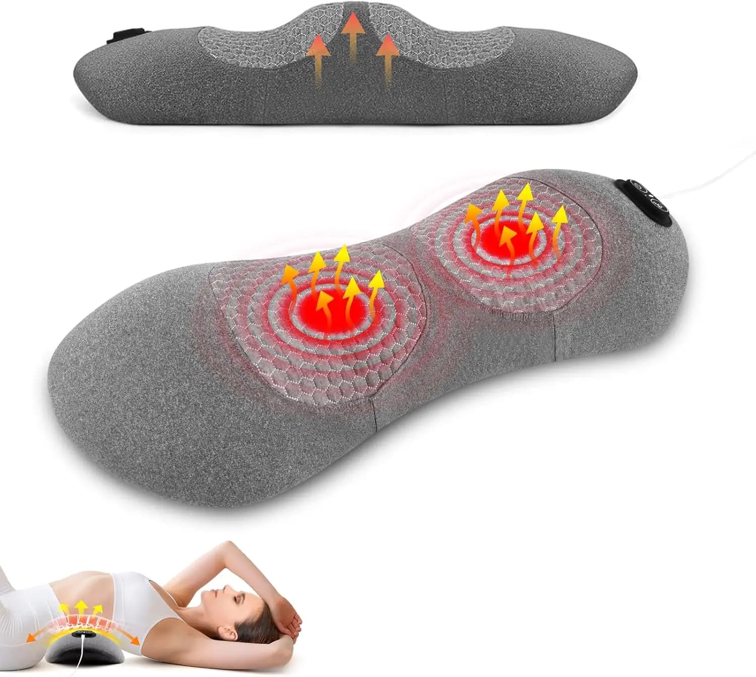 Electric Lumbar Support Pillow with Heat & MassageSmart Air Lift Technology, Ideal for Car/Bed/Sleeping/Office Chair