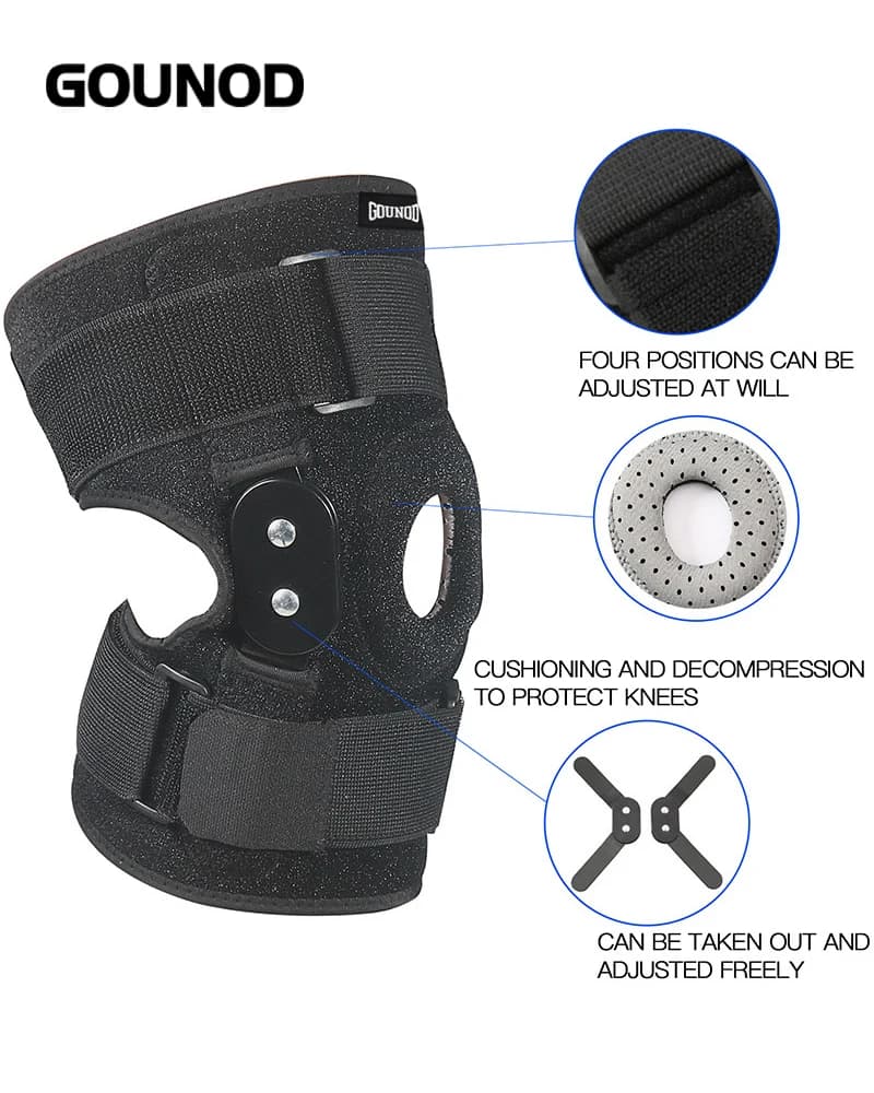 1PC/2PC GOUNOD Ginocchiera incernierata regolabile Supporto per articolazione del ginocchio Avvolgimento del menisco Allevia l'affaticamento del ginocchio
