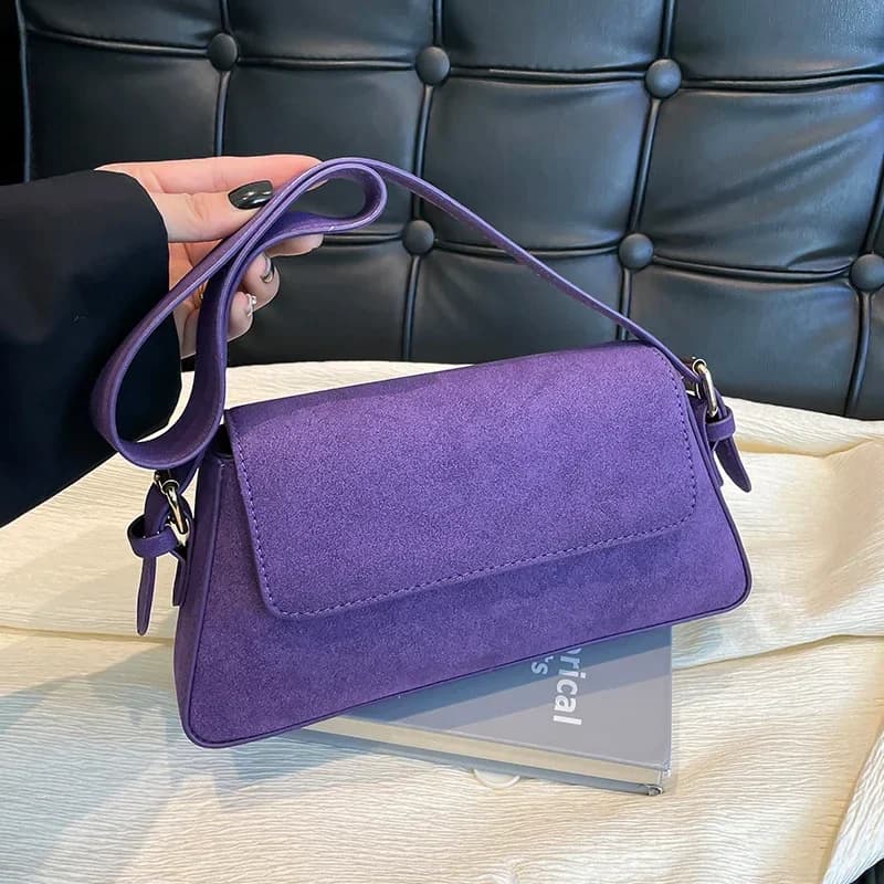 Luxury Single Purple Shoulder Bags for Women PU Trendy Bags Solid Color 2024 Small Lady Designer Zipper Cluch Bag