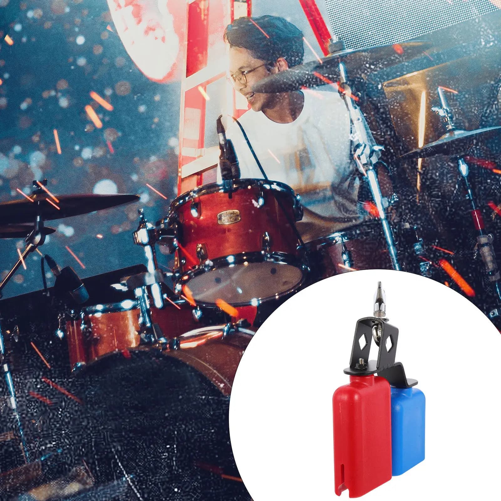 Campanello Doppio in Metallo ABS per Percussioni, Strumento Musicale per Batteria e Tifo Calcistico