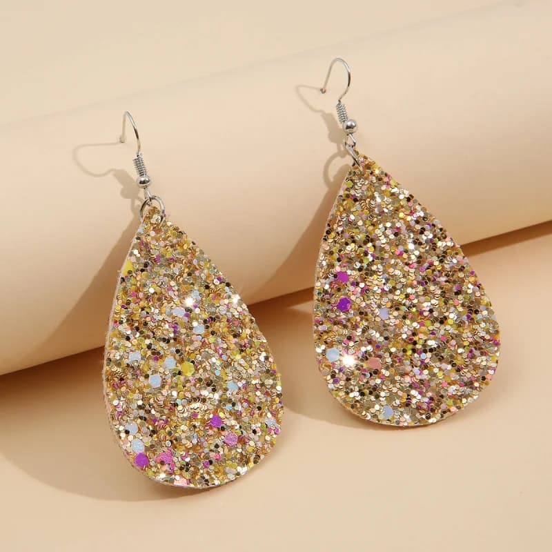 Orecchini da donna glamour a goccia in pelle PU con paillettes natalizie Gioielli per orecchie da mamma lucidi in stile europeo