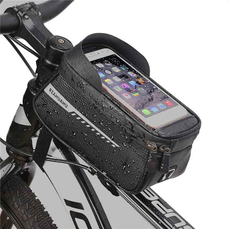 Borsa da Bici Anteriore da Telaio, Borsa da Ciclismo Impermeabile per Tubo Anteriore, Custodia Impermeabile per Telefono con Touchscreen, Accessori Borsa Sottosella