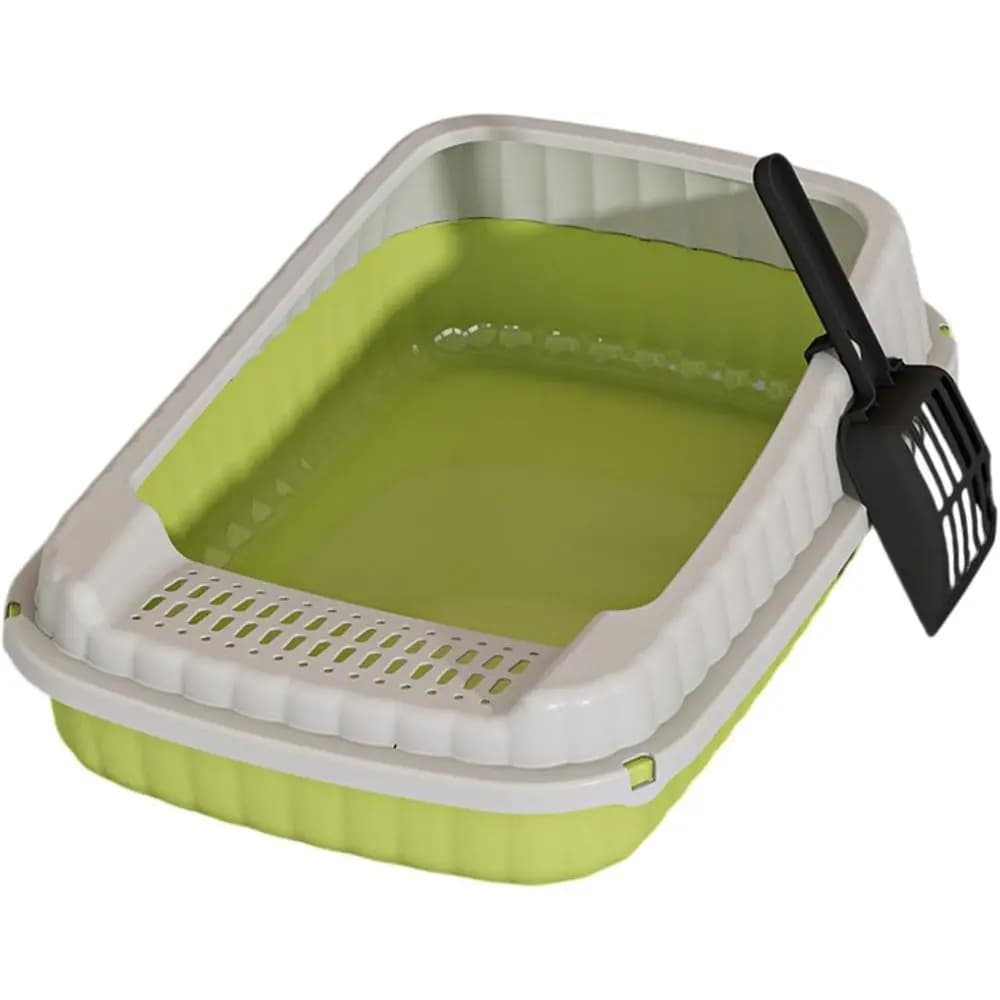 Lettiera per gatti con parte superiore aperta Vassoio per lettiera per animali domestici con parte superiore aperta Grande padella per gatti portatile Padella per lettiera per gattini Toilette per piccoli animali, Gre
