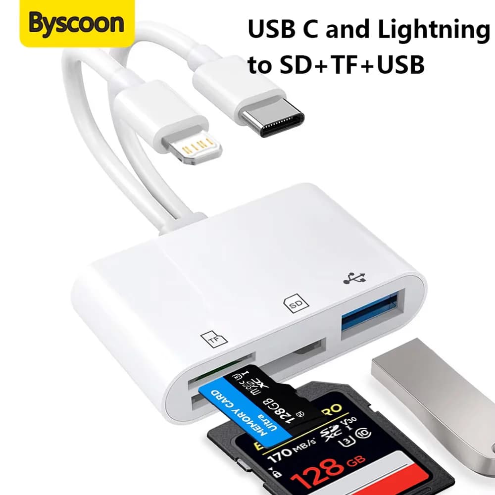SD Card Reader Lightning /Type C to USB 3.0 SD/TF Card Adapter Memory Card Reader for iPhone iPad MacBook Samsung Android