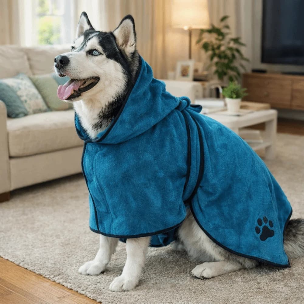 High Absorbency Dog Bathrobe with Hood, Super Hot Towel for Pets, Waist Fast Drying Belt for Dogs and Cats