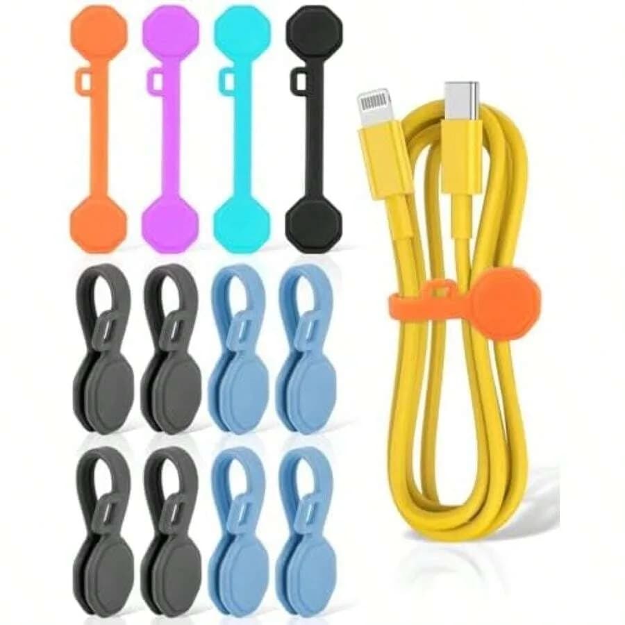 8PCS Silicone Magnetic Cable Ties and Clips, Cord Organizer [1S] Management Reusable Magnet Cable Organizer, Phone Cord Holder