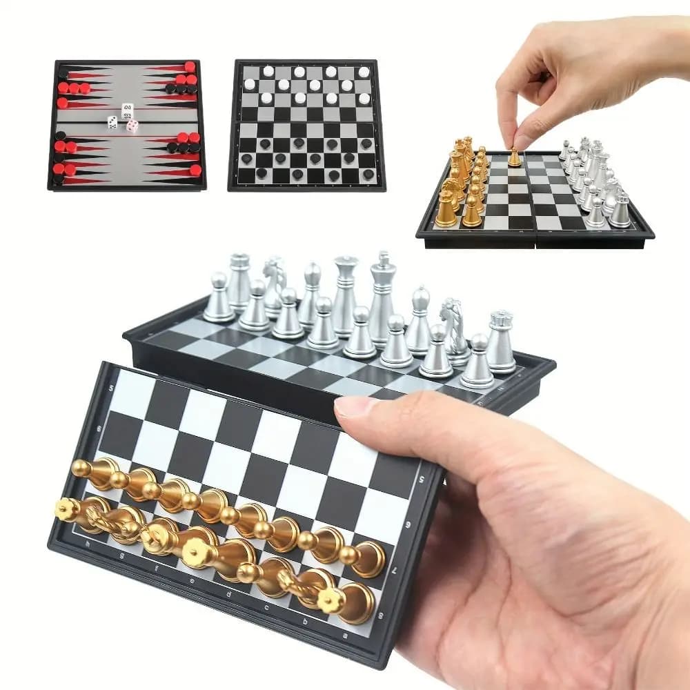 Set di Scacchi Magnetico Tascabile in Oro e Argento, Giochi da Tavolo, Design Pieghevole, Scacchi Portatili per Competizioni