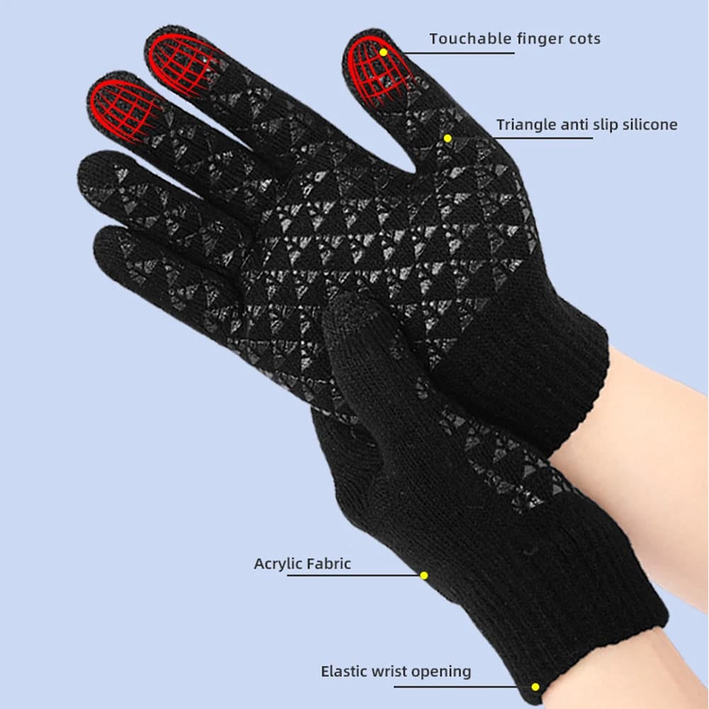 USB Heated Knitted Gloves Touch Screen Gloves Non-Slip Thermal Knitting Mitts Winter Cycling Gloves for Outdoor Sports