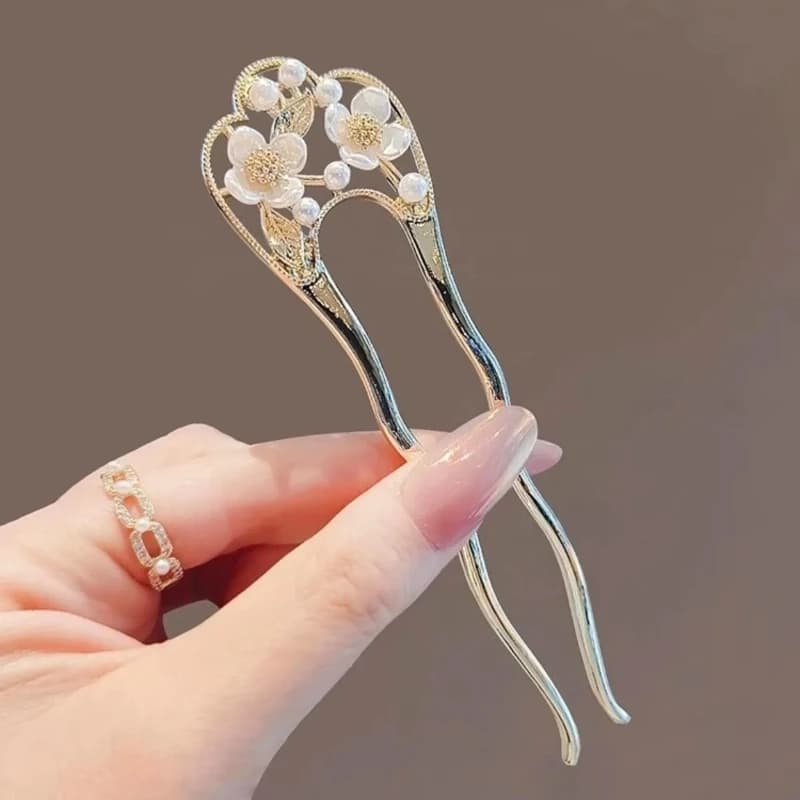 Elegante Fermaglio per Capelli con Fiore di Perle per Ragazze, Nuovo Fermaglio Moderno Cinese Minimalista Intrecciato, Nuovo Fermaglio a U alla Moda