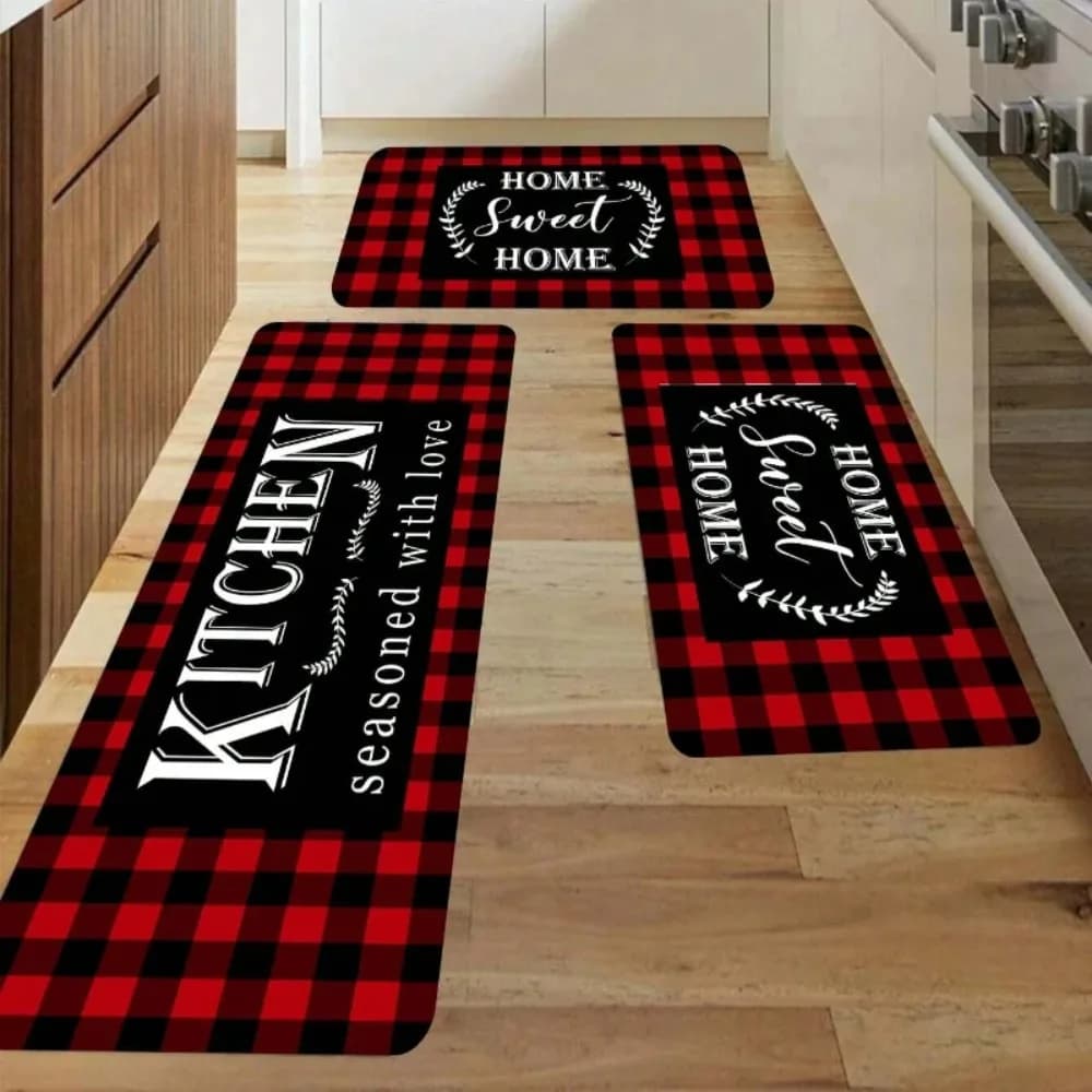 Kitchen mat with red background with letter and Scots, bathroom set, bedroom, entrance mat, living room, laundry, home decor