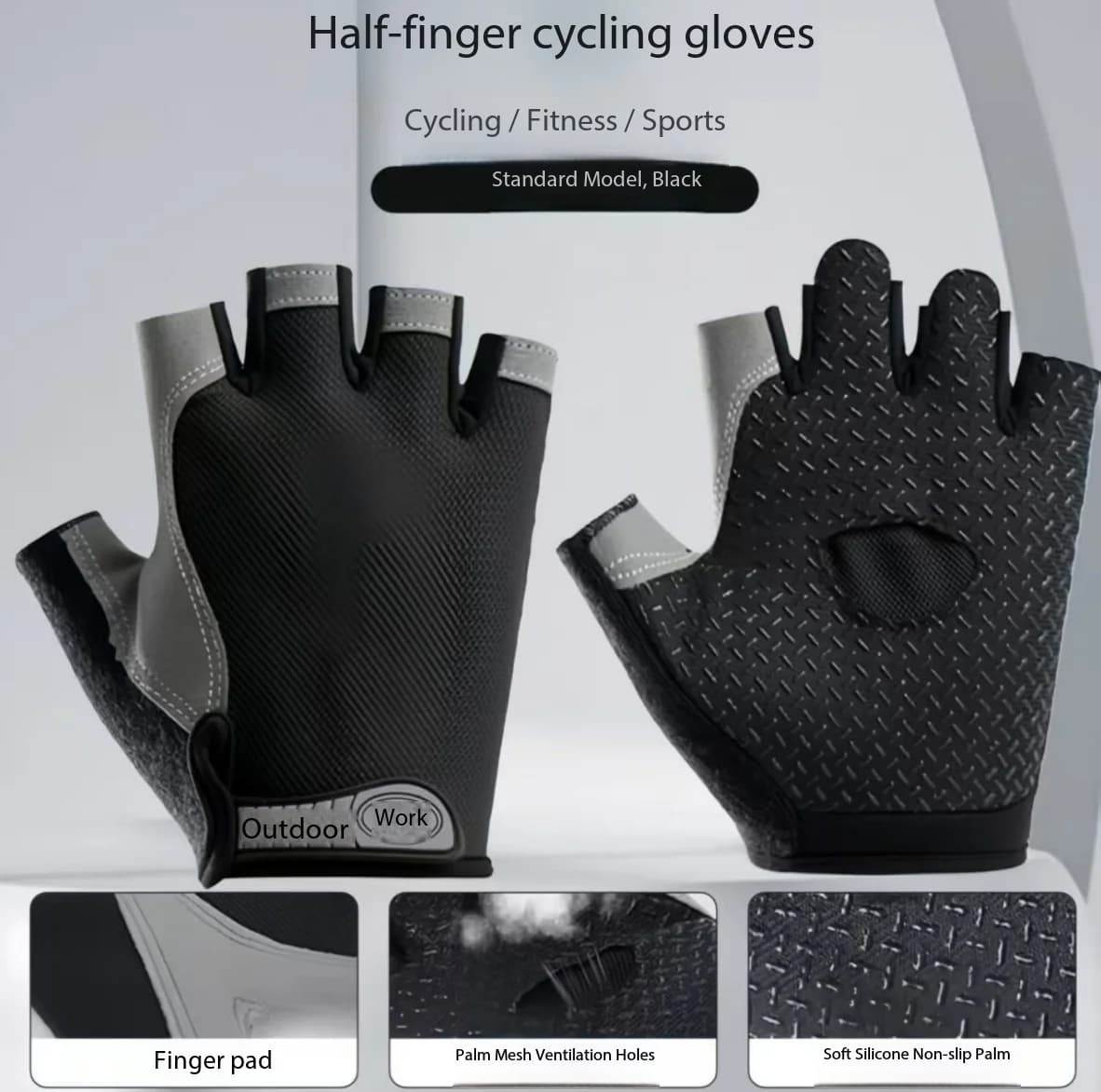 Men's And Women's Sports Cycling Half Finger Gloves Breathable Mesh Shock Absorption Training Gym Exercise Protective Equipment