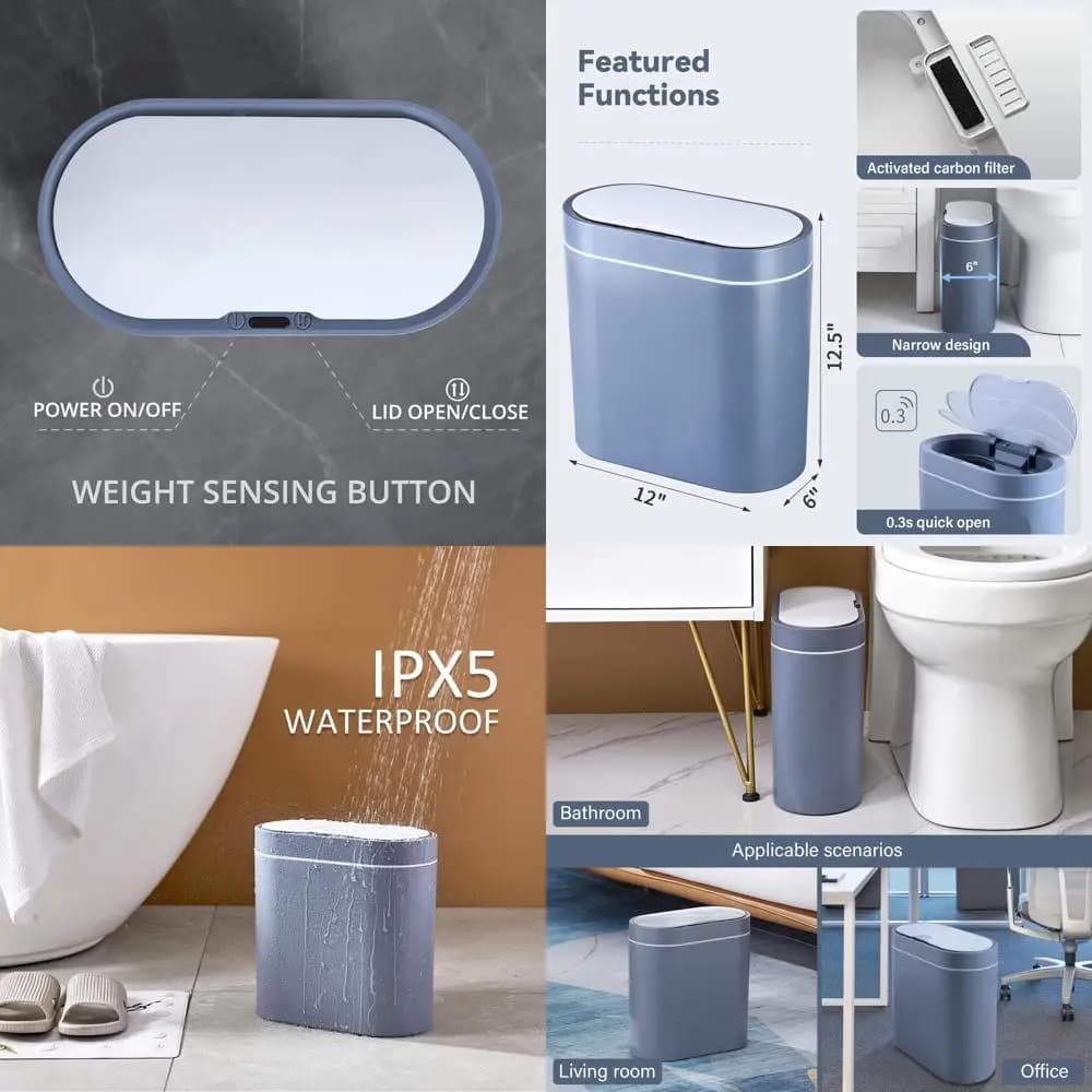 Bidone della spazzatura automatico touchless da 9,5 litri, cestino per rifiuti intelligente sottile da 2,5 galloni per casa e ufficio, grigio