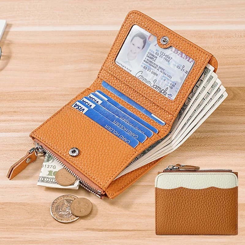 Portafoglio da donna piccolo Porta carte bifold in pelle Portafogli pieghevoli con blocco RFID Portafogli da donna con tasca portamonete con cerniera