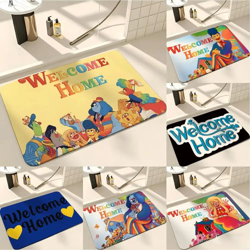 Tappetino da terra W-Welcome Home alla moda, assorbente e antiscivolo per bagni, toilette e servizi igienici