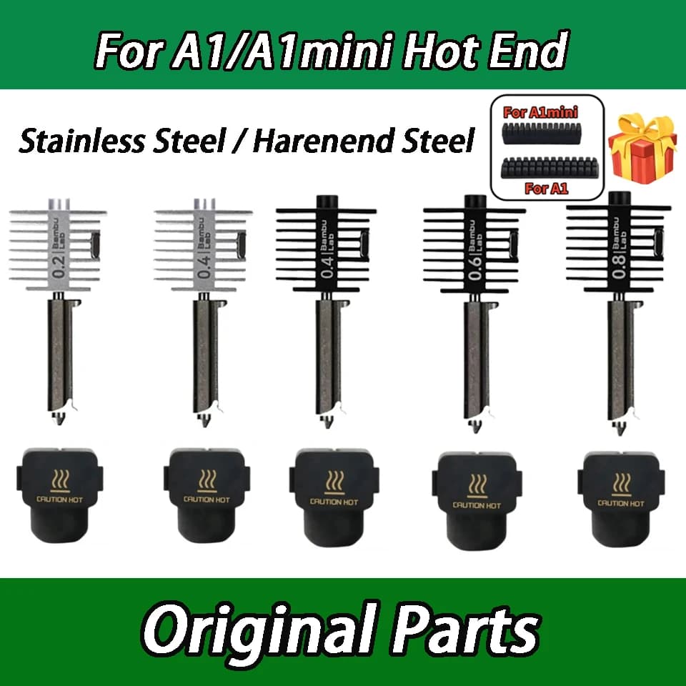 Original Hotend Kit For Bambu Lab A1/A1 Mini Fast Speed Hot End Assembly 0.2/0.4/0.6/0.8mm Hardened steel Nozzle 3D Printer Part