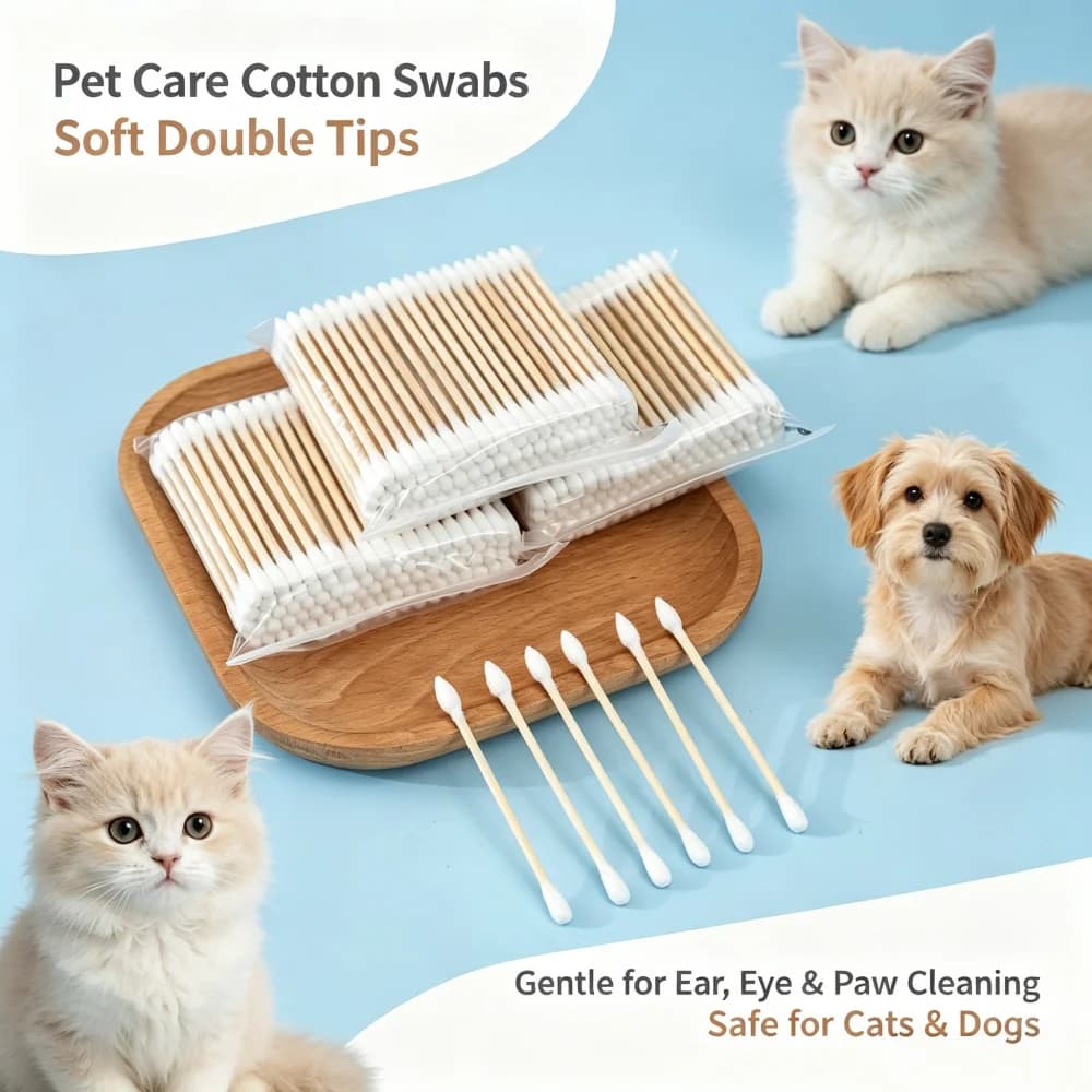 7.5cm Pointed&Round Double Tips Pet Cotton Swabs,Disposable Bamboo Stick Cotton Buds,Lint‑Free Q‑tips for Dog Cat Grooming Clean